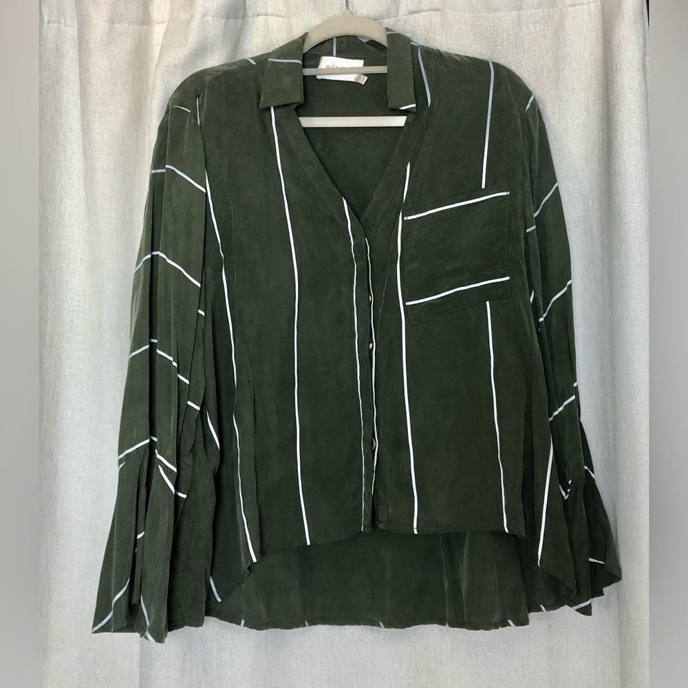Sancia Olive Green Striped Cupro Button Down Shirt Collared Jacket XS Australia